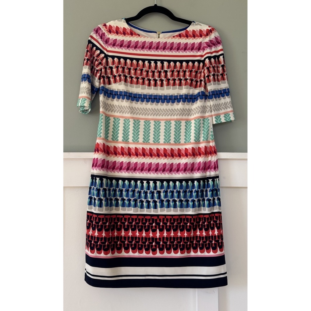 Eliza J Dress Size 2 Petite 2 P Shift Sheath Short‎ Sleeve Bold Geo